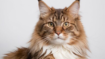 Obraz premium Portrait of Brown maine coon cat on grey background
