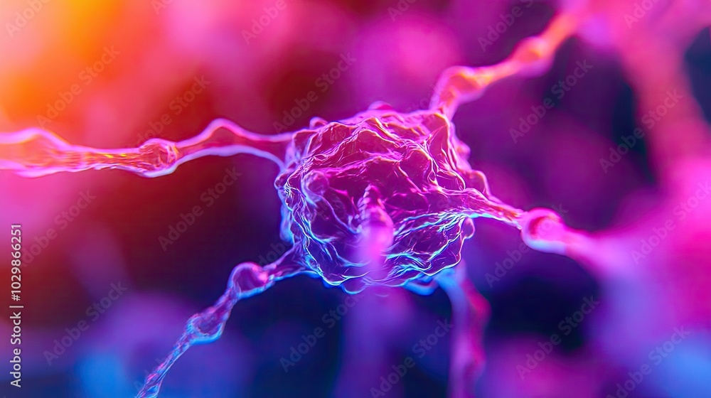 Poster abstract representation of a neuron with colorful electric connection.