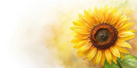 Obraz premium Watercolor painting of a yellow sunflower with a sunny background