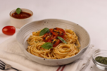 Pasta Spaghetti Bolognese with Minced Beef Sauce and Tomatoes.