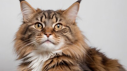 Obraz premium Portrait of Brown maine coon cat on grey background