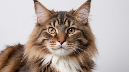 Obraz premium Portrait of Brown maine coon cat on grey background