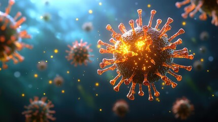 Obraz premium Colorful virus illustration with glowing details on a dark background.