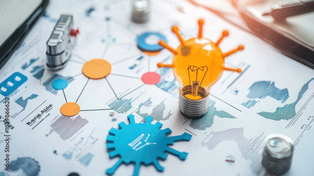 Poster creative graphics symbolizing project management concepts.
