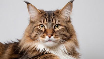Obraz premium Portrait of Brown maine coon cat on grey background