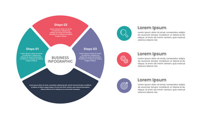 Infographic circle 3 Steps to Success. Business Presentation, Banner, Plan, Report, Poster and Brochure. Vector Illustration.
