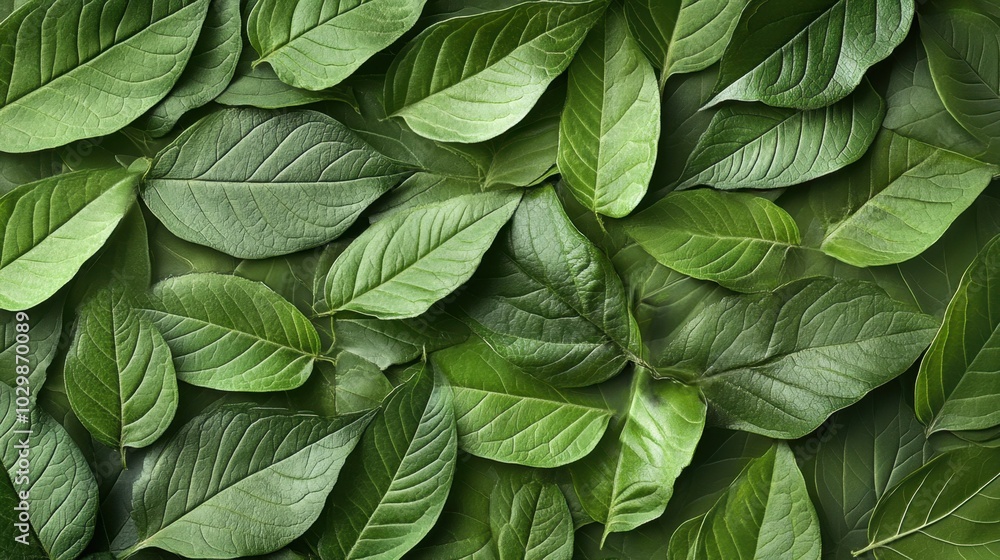 Wall mural ecological background with green leaves arranged in a harmonious pattern emphasizing sustainable and