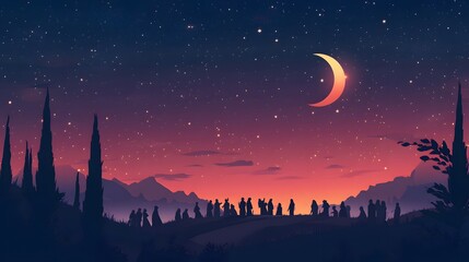 Fototapeta premium the crescent moon and stars shining