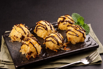 Coconut Macaroon Cookies Garnish With Chocolate.