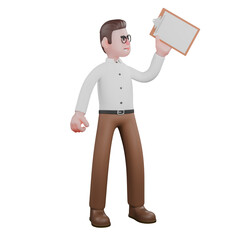 Animated Professional Sociologist. A male sociologist stands holding a clipboard in his left hand with an angry expression.  3D Male