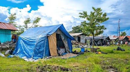 Setting up a shelter for families displaced by a natural disaster.