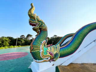 Naga King with Buddha Statue Beautiful Naga Statue, chinese dragon statue in temple, Thai dragon or...