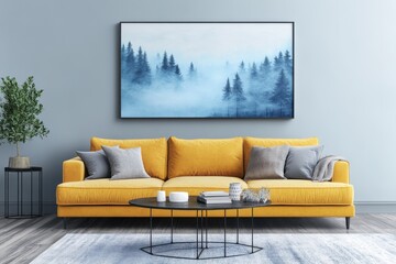 modern interior with sofa snow frame on the wall