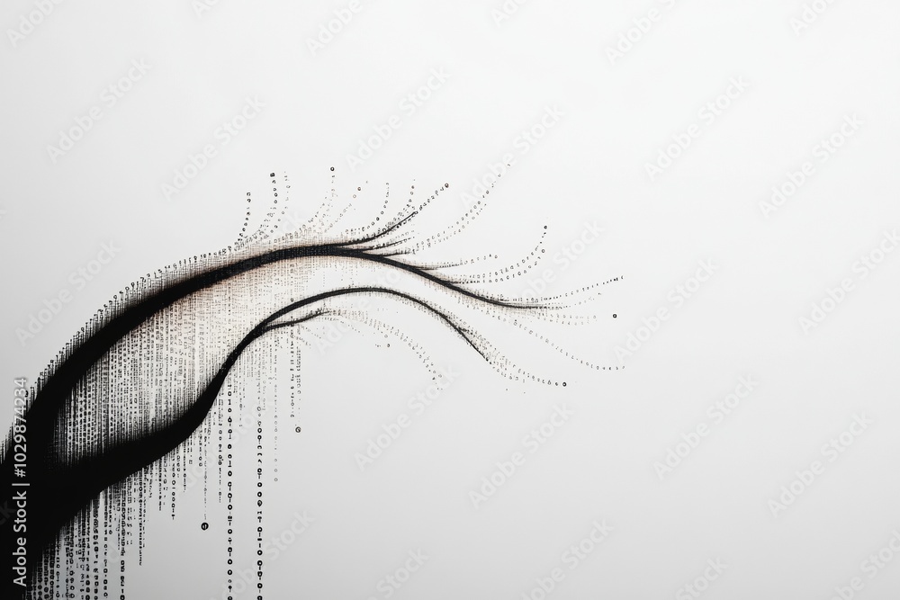 Poster Minimalist Digital Tree Branches Art with Binary Chains - Contemporary Abstract Design