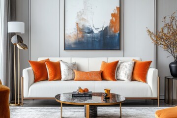 modern living room sofa and giant wall design frame