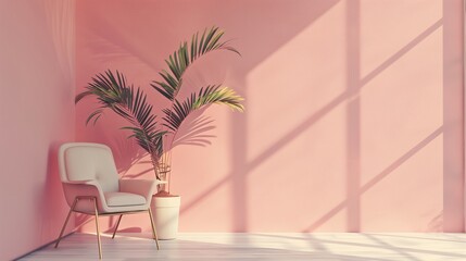 Blank wall pink color with shadow window sunlight and eampty room