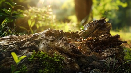 Obraz premium Sunlight on a Tree Trunk in the Woods