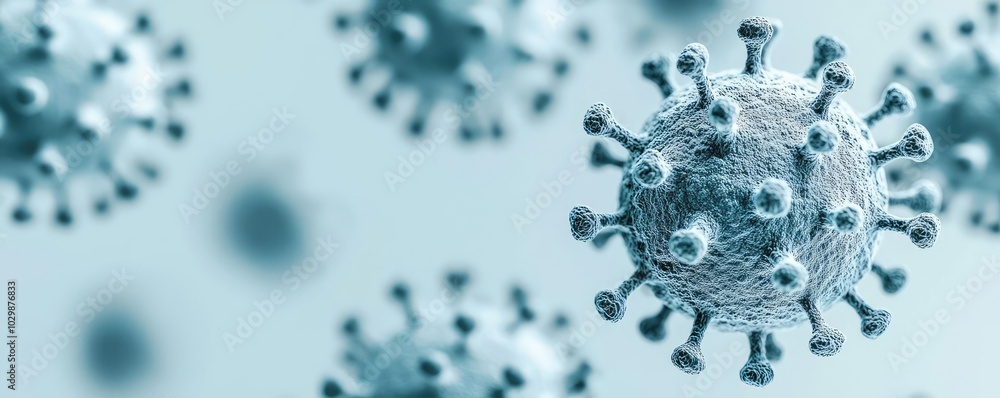 Poster detailed microscopic view of virus particles on a gradient background.
