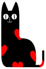 black cat with red heart