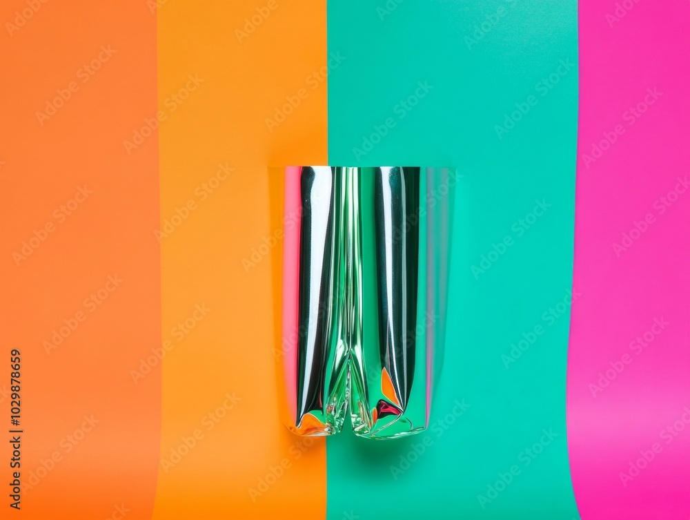 Aufkleber vibrant chrome art y2k futuristic patterns with metallic textures on bold color backgrounds