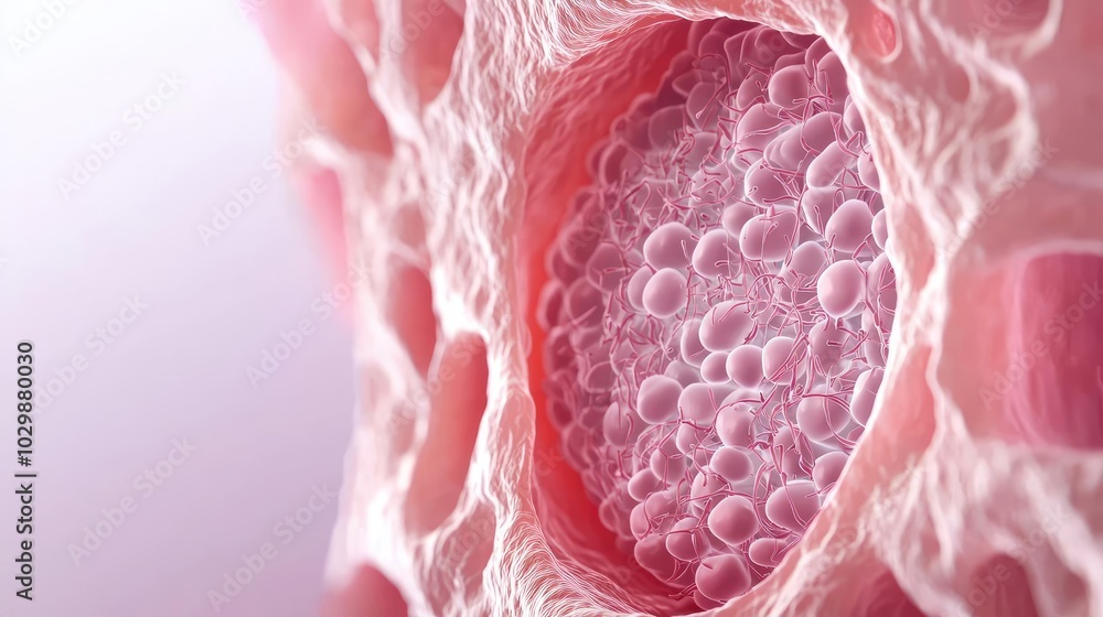 Poster cell structure showing bubbles and membranes in pink tones on a soft background.