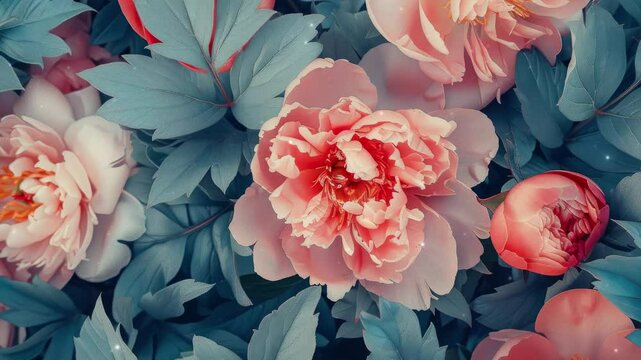 Bouquet of peony. Floral top view. Video of beautiful peony flower