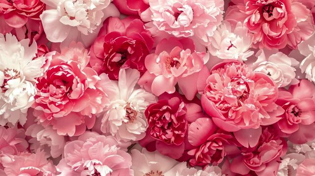Bouquet of peony. Floral top view. Video of beautiful peony flower