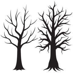  Leafless winter tree silhouette vector icon illustration on white background.