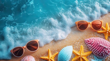 Hello August' uses a colorful, bright beach and summer theme.