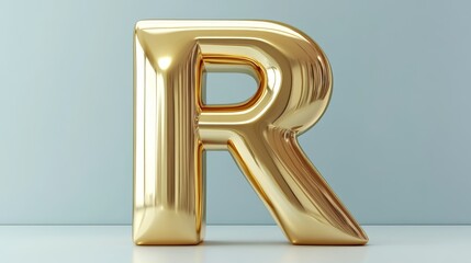 3D Golden Letter R Shiny Reflective Alphabet Gold Luxury Design Minimalism