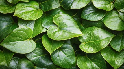 Fototapeta premium Lush Green Leaves Heart Shaped Foliage Nature Texture Plant Background Close Up Photog