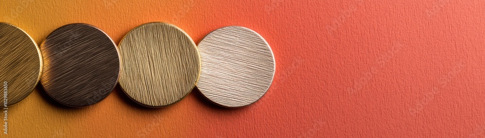 Poster collection of circular materials on a gradient background.