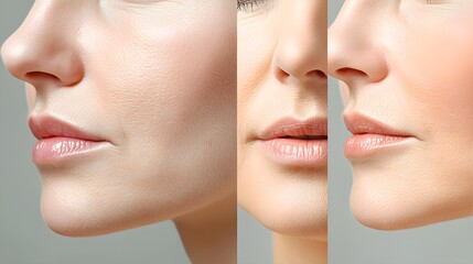 Obraz premium Educational infographic on wrinkle formation around the mouth, with visual examples of treatment success in before-and-after images, Clear Labels, Soft Color Palette