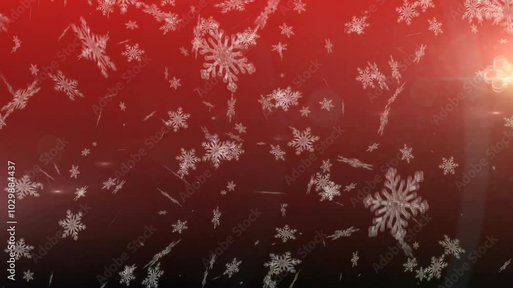 Poster falling snowflakes animation over red gradient background