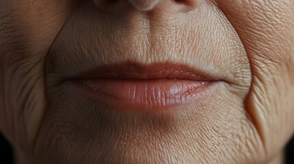 Obraz premium Before-and-after close-up of the mouth area, focusing on fine lines and wrinkles before treatment and the smooth, firm skin achieved afterward