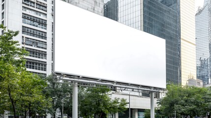 Obraz premium Large blank billboard in a commercial district, surrounded by modern buildings, space for text, high-end magazine photography, deep depth of field, Product photography with high resolution, studio