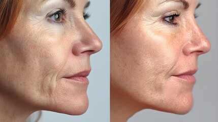 Before-and-after blog images showcasing smooth results from mouth wrinkle treatments like dermal fillers and microneedling, High-Resolution, Natural Colors, Photorealistic