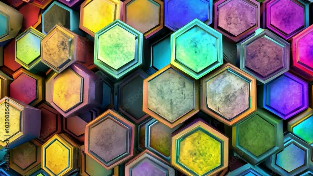 Aufkleber an abstract, vibrant backdrop of multi-colored hexagons, creating a mesmerizing visual rhythm with i