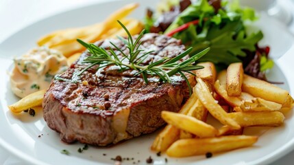 Grilled Steak with Fries and Salad