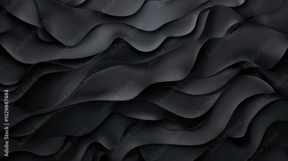 Poster sleek black abstract background with flowing waves for modern design