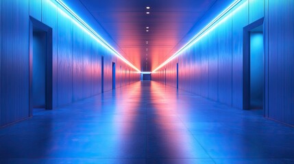 Neon lights in a futuristic corridor, creating a high-tech and visually striking environment.