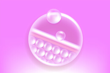 Hyaluronic acid and Niacinamide skin solutions ad, pink collagen serum drops into skin cell with cosmetic advertising background ready to use, illustration vector.