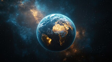Outer space frames planet Earth in high detail.