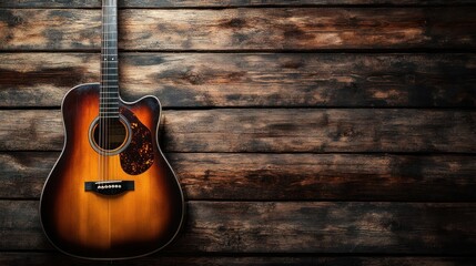 Fototapeta premium Acoustic Guitar on Wooden Background