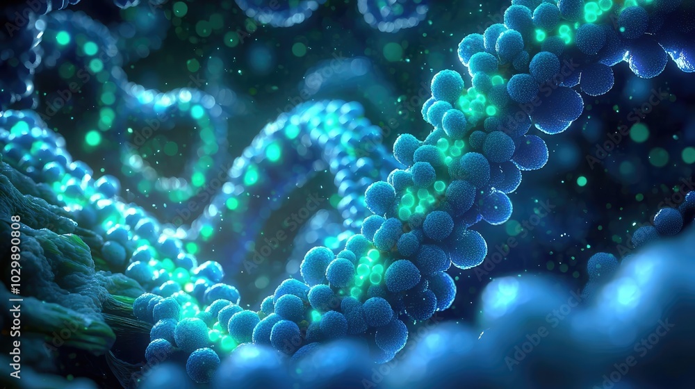 Poster abstract representation of molecular structures in vibrant colors.