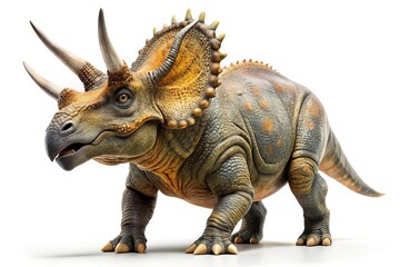 Triceratops dinosaur isolated on white background, wide-angle view