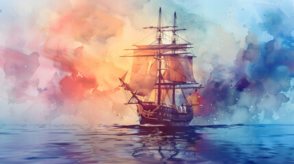 Fototapeta premium Ship Portrait watercolor