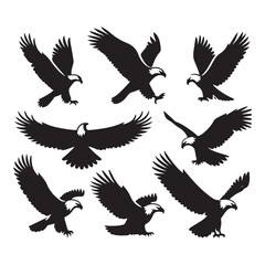 Fototapeta premium Set of eagle silhouette vector on white background