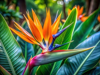 Obraz premium Vibrant Macro Photography of Bird of Paradise Flower in Bloom - Strelitzia Plant Close-Up, Urban Exploration, Nature Photography, Exotic Flora, Botanical Beauty