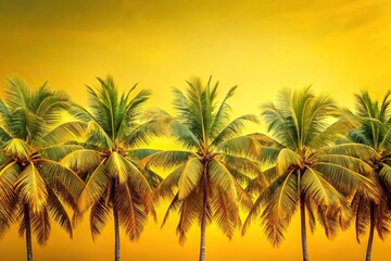 Obraz premium Tropical background with row of yellow palm trees, extreme close-up